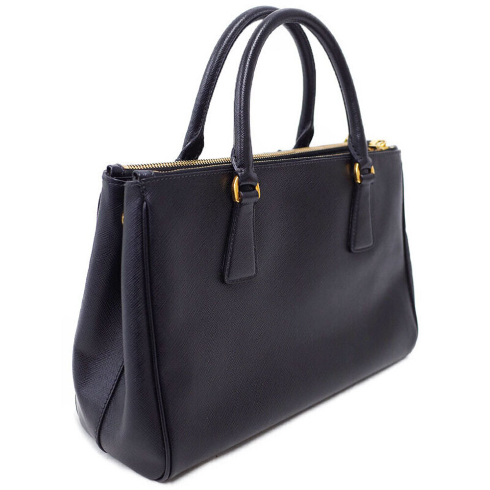 Prada Zip Galleria Double bag Black Lux leather tote Saffiano black